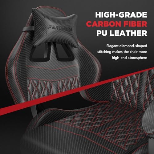 Ferghana Vintage PU Leather Gaming Chair, High Back Gamer Chair with Massage, Ergonomic Computer Office Chair with Footrest for Adults, Racing Style Reclining Video Game Chair Black