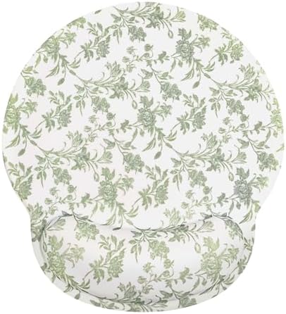 Seorsok Cute Sage Green Floral Mouse Pad with Gel Wrist Support Mouse Pad,Ergonomic Aesthetic,Comfort Mousepad for Office Work Computer,Pain Relief Mousepad with Non-Slip Silicone Base,Blooming Flower