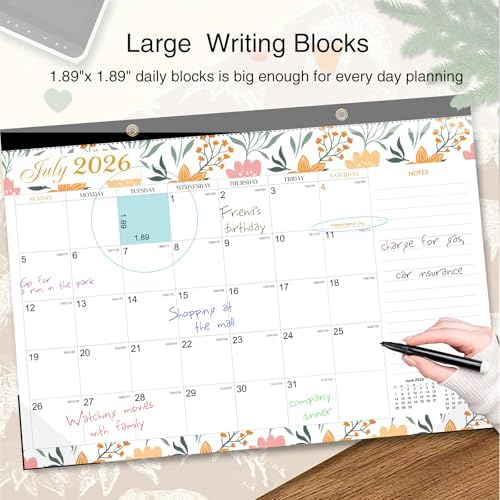 Desk Calendar 2026-2027 - 18 Month Desk Calendar 2026-2027, Jul 2026 - Dec 2027, 17" x 12", Desktop/Wall Calendar with Plastic Cover, Thick Paper, Corner Protectors - Floral