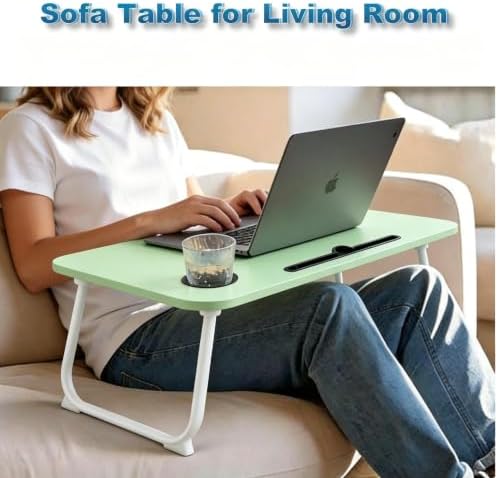 27.6" Home Office Folding Lap Desk with Drawer, Tablet Slot, Cup Holder - Fits up to 18 Inch Laptops, Bed Desk for Reading, Writing, Eating, Portable Laptop Table for Sofa, Coach, Floor (Green)
