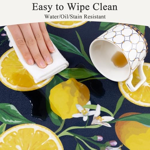 SHACOS Anti Fatigue Lemon Kitchen Rugs Mats Set of 2 Pieces Non Slip Soft Cushioned Standing Desk Mats Wipeable Waterproof Floor Mat for Kitchen Laundry, 17"x27.5"+17"x47", Dark Blue
