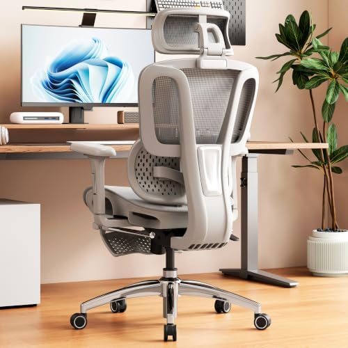 Vonesse Ergonomic Office Chair with Footrest, Desk Chairs with Dynamic Lumbar Support & Adjustable Depth Breathable Mesh Seat, Computer Gaming Chair with Adjustable 3D Headrest and Armrests (Grey)