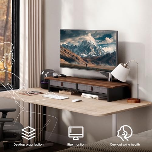 Fenge 35 Inch Monitor Stand with Drawer Storage, Computer Riser for Desk