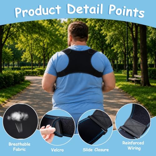 Extra Large Posture Corrector for Women & Men Plus Size, Black & Blue, 3XL