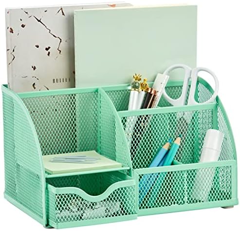 Annova Mesh Desk Organizer Office with 7 Compartments + Drawer/Desk Tidy Candy/Pen Holder/Multifunctional Organizer (Green23)