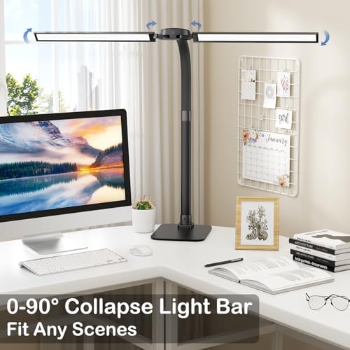 24W LED Desk Lamp for Home Office, 1500lm Dual Head Task Light with Remote