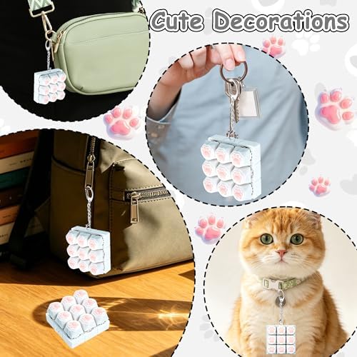 Cat Paw Keyboard Fidget Toy, Keyboard Fidget Keychain 9-in-1 Keyboard Decompression Button Finger Clicker Toys, Cute Soft Click Buttons Fidget Toy ADHD Sensory Fidget Toys Stress Relief Gifts（White