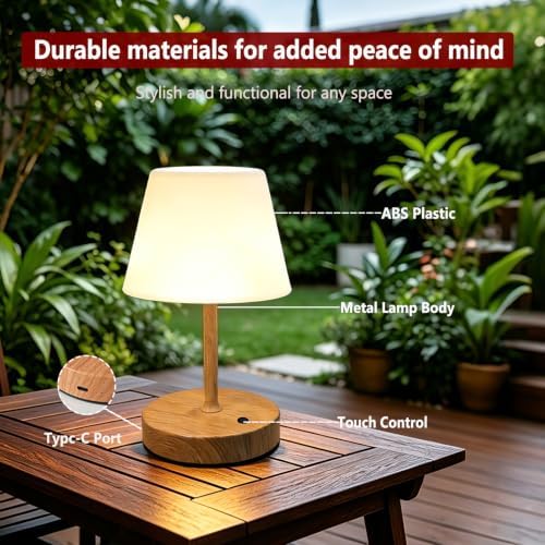 DOLADY Shower Lamp, 4000mAh Battery Rechargeable Table Lamp (Metallic Wood)