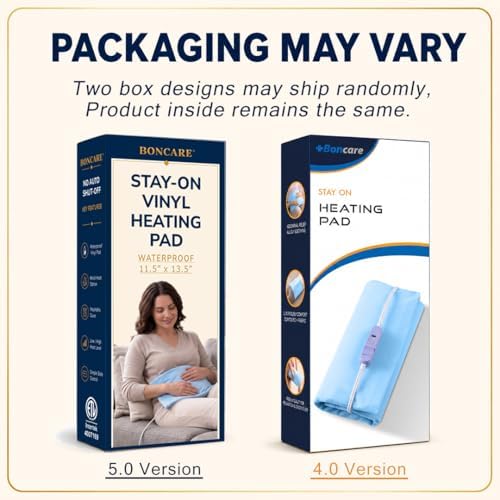 Boncare® Stay-On Small Vinyl Electric Heating Pad for Neck and Shoulders and Back Without Auto-Off, Low & High Heat Levels, Waterproof Hot Heat Pad with Washable Cover (11.5"x13.5", 1-Pack)