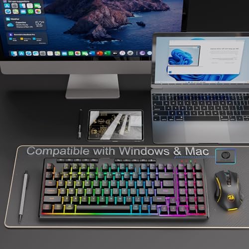 Redragon K517 Pro Wireless Gaming Keyboard, RGB Backlit, Tri-Mode BT/2.4GHz/USB-C, Mechanical Feel 94 Keys Computer Keyboard with 4 Macro Keys, Number Pad, 4000mAh Battery for Win/MAC
