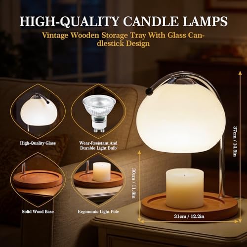 Topyond Aroma Wax Melting Lamp Retro Wood Storage Tray Glass Candle Warmer Desk Lamp Bedroom Bedside Ambient Table Lamp Home Decor