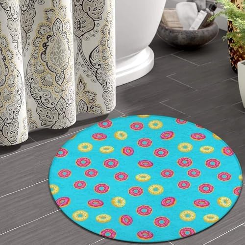 Soft Round Yoga Carpet, Large Home Decor Mat, Non Slip Machine Washable Kitchen Office Circle Rug Donut Food Pattern, 36inch