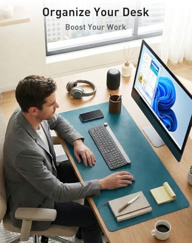 Aothia Faux Leather Desk Mat - Non-Slip PU Leather Desk Blotter, Waterproof Writing Surface, Large Desk Pad for Office & Home (Turquoise, 55" x 17")