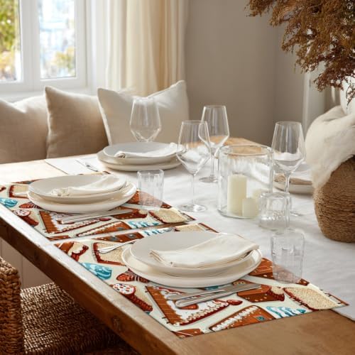 Shrahala Christmas Gingerbread Houses Set of 8 12 X 18 Inch Linen Placemats, Christmas Dessert Candy Tree Burlap Table Mat Washable Double Layered Heat Insulation for Indoor