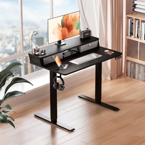 Kingant 40x24 Inch Electric Standing Desk with Dual Drawers, Black
