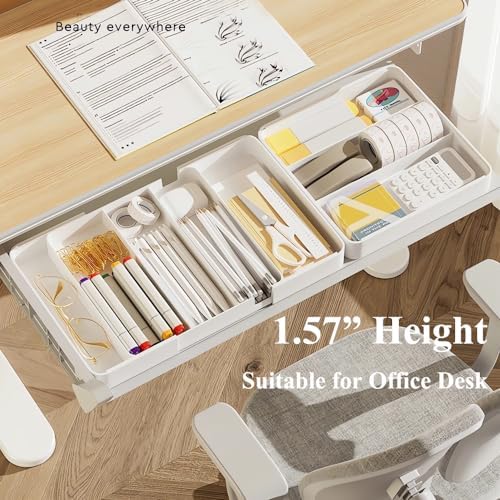 2 Pack Shallow Desk Drawer Organizer 1.73" Modular Expandable Tray