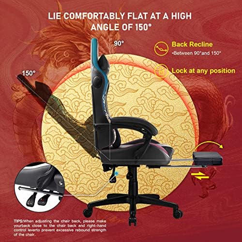 GTPLAYER Gaming Chair with Bluetooth Speakers and Footrest, Dragon Series Video Game Chair, Heavy Duty Ergonomic Chair, Esports Gaming Chair, Computer Office Desk Chair(DEEP Black)