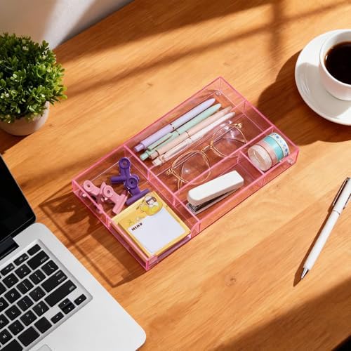 Briwooody Pink Acrylic Drawer Organizer,6 Compartments,Small