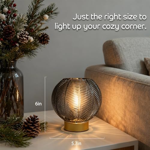 LUSHARBOR Battery Operated Decorative Glass Table Lamp with Timer Grey