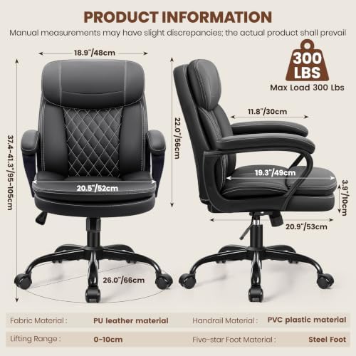 Leather Office Chair, Computer Desk Chair with Dual Back Support