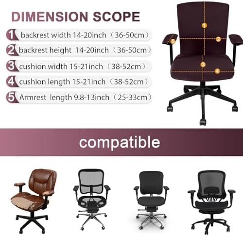 Tallew 4 Pcs Office Chair Covers Set Computer Universal Protective Stretchable Chair Seat Covers Desk Armrest Cover Slipcovers Pads Office Cushion Backrest for Rotating(Regular,Coffee)