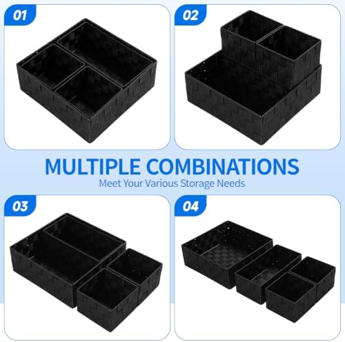 Posprica Woven Storage Basket Small Baskets for Organizing, Cube Basket Bin Container Tote Organizer Divider for Drawer,Closet,Shelf, Dresser,set of 4