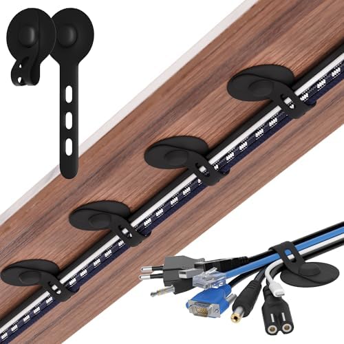 Cable Management Under Desk, Adhesive Cable Ties, 20Pack-Black