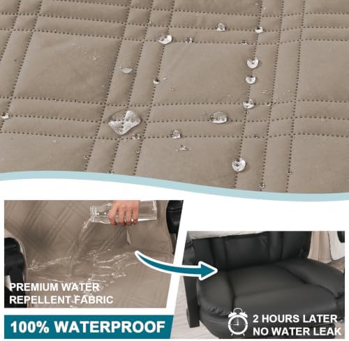 Turquoize Waterproof Office Chair Cover with Armrest Covers Computer Desk Chair Cover Office Chair Protector with Arms Office Chair Seat Cover Slipcover with Anti-Slip Buckle for Home Office, Taupe