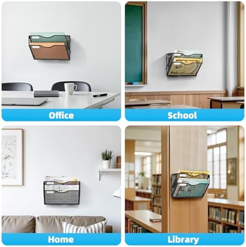 Marbrasse Wall File Holder 2-Tier Hanging Wall File Organizer, Mesh Mail Holder for Papers, Wall Mount File Clipboard & Magazine Organizer Great for Office Home - 2P
