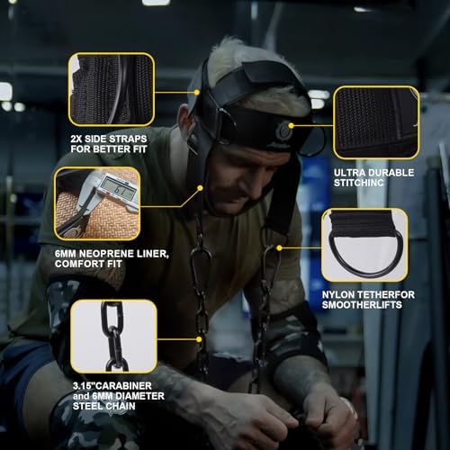 Neck Harness for Increases Neck Core Strength - Neck Exerciser with 30" Heavy Duty Steel Chain for Safely Lifting Weights Up to 280 lbs