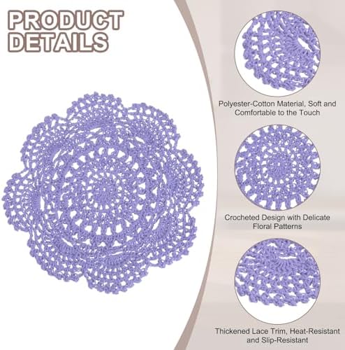 uxcell 6 Pcs Crochet Handmade Placemat Doilies for Table 7.9" Light Purple
