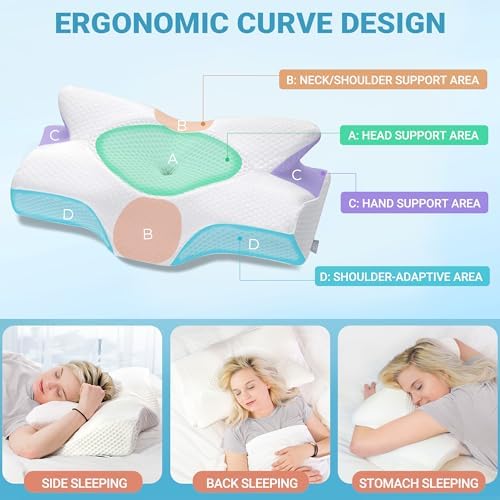 Elviros Cervical Memory Foam Pillow,2 PCS Pillow for Neck & Shoulder Pain
