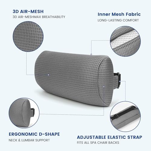 Headrest Pillow for Lounge Chair & Spa-Breathable 3D Mesh Quick-Dry Neck Support Bolster with Elastic Band for Beach, Poolside, Bath Tub, and Office Chair (1 PC Spa Pillow)