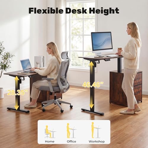 Compact Electric Height Adjustable Standing Desk, 48" x 18" Sit Stand Workstation with Smooth Motorized Lift, Narrow Ergonomic Home Office Computer Desk for Monitors & Laptops,28.3"-46.5" Height