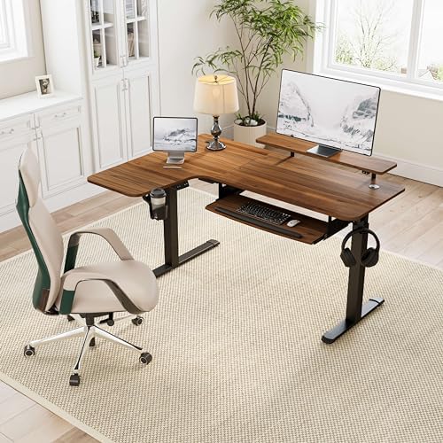 EUREKA ERGONOMIC Standing Desk Electric Adjustable Height (61"x43") Computer Desk with Keyboard Tray, Sit Stand Desk L Shaped Desk for Work/Home Office,Dual Motor,Memory Presets,2 USB/RGB,Walnut/Left