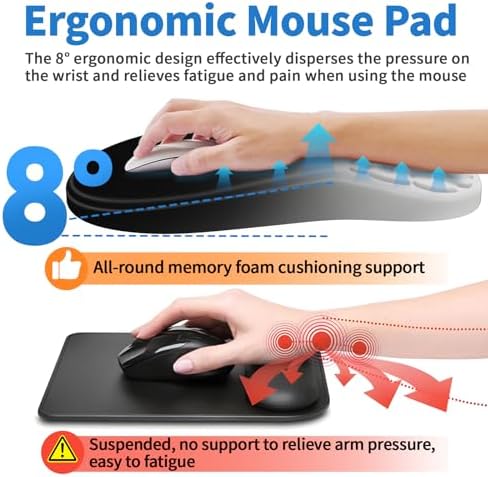 YIWEI Ergonomic Mouse Pad with Wrist Rest for Carpal Tunnel Pain Relief