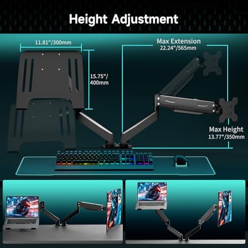Pholiten Monitor and Laptop Mount for Max 32" Screen and 17" Notebook