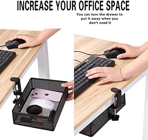 Under Desk Drawer, Clamp on Desk Organizer Hanging Desk Storage Under Table