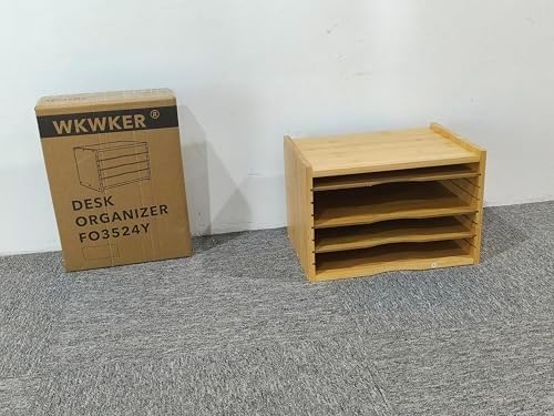 WKWKER File Organizer with 3 Adjustable Shelves Bamboo Document Letter Tray Paper File Sorter for Desktop Office Home Study Workstation Desk Storage Rack (Natural) (Pack of 2)