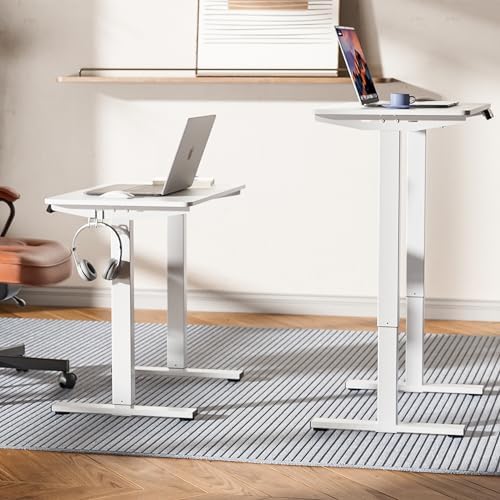 LongKe Electric Standing Desk Adjustable Height, 32x20 Inches Sit Stand up Desktop for Home Office, Ergonomic Rising Computer Table with Memory Preset, White