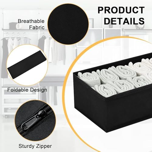 DIMJ Drawer Organizers, Set of 12 Clothes Drawer Organizer, Foldable Closet Drawer Organizer, Dresser Drawer Organizers Dividers for Baby Clothes, Socks, Belt, Tie (Black)