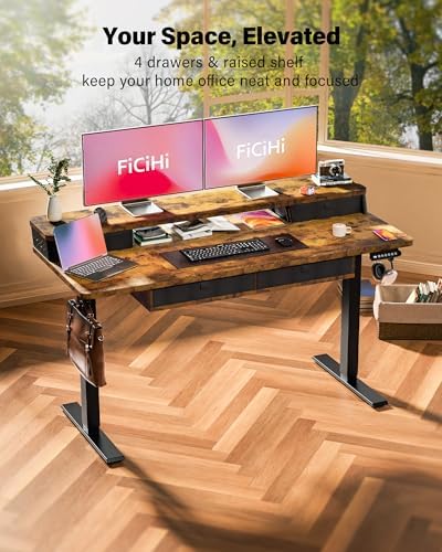 FiCiHi 55x24 Inch Electric Standing Desk, 4 Drawers, Adjustable Height Desk