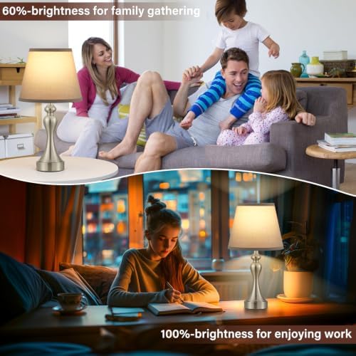 Touch Lamps for Nightstand, 3 Way Dimmable Bedside Lamps with USB C+A Ports