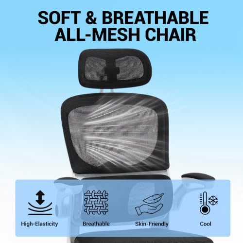 Ergonomic Office Chair with Flip-up Arms & Coat Hanger, White
