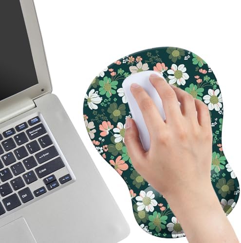 Gel Mouse Pad with Wrist Rest, Ergonomic Concave Wrist Support Mousepad with Non-Slip PU Base & Smooth Surface Comfortable Desk Accessories Mat for Office, Home Gaming and Study (Flowers 01)