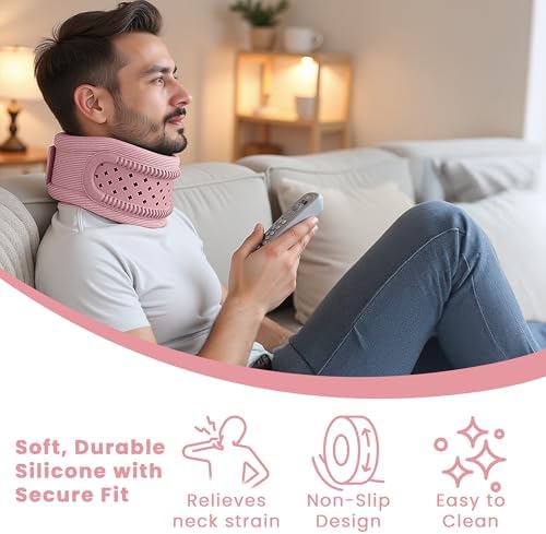 Neck Brace for Neck Pain and Support, Neck Support for Pain Breathable Cervicorrect Brace Adjustable Soft Silicone Foam, Cervical Collar for Sleeping, Relieving Spinal Pressure (Pink)