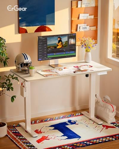 ErGear Height Adjustable Electric Standing Desk, 44 x 24 Inches Sit Stand up Desk, Memory Computer Home Office Desk, Natural