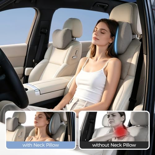 BABUR Car Neck Pillow Ergonomic 100% Memory Foam Headrest for Driving Seat