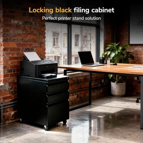Mount-It! 3 Drawer File Cabinet with Lock and Wheels, Heavy-Duty Steel Rolling Drawer Cabinet, Fully Assembled Under Desk Filing Cabinet for Home Office Storage, 15.3" W x 19.75" D x 24.5" H, Black