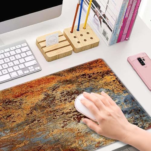 Gaming Mouse Pad, Large Mouse Pads for Desk, Non-Slip Rubber Base Mousepad, Keyboard Mouse Mat Desk Pad with Stitched Edges, 31.5x11.8 inch Brown Rust Colorful Metal Rusty Pattern